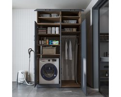 Roomart DORA-II Wasmachine Ombouwkast 130x230 cm met Opzetkast - Antraciet Eiken