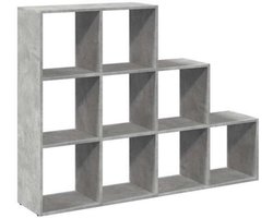 Roomdivider – Kamerscherm – Scheidingswand – Ruimteverdeler – Boekenkast – Betongrijs – 3 Niveaus – MDF en Hout