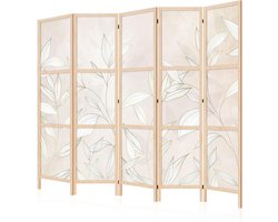 Roomdivider met 5 Panelen - Enkelzijdig Paravent als Kamerverdeler en Vouwscherm - Scheidingswand met Bladeren Motief - 225x172 cm