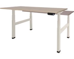RoomForTheNew Bureau Heathrow Plus Duo-Desk - Zit sta Bureau - Zit sta Bureau Elektrisch - Gaming Bureau - Game Bureau - Verstelbaar Bureau - standing Desk - duo bureau - duo werkplek--Lindberg eiken blad-Wit  onderstel- 120x80
