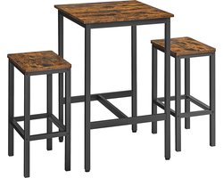 Roomi Eettafel en stoelen - set bartafel en krukken - kleine keukentafel - voor eetkamer - keuken - industrieel - rustiek bruin en zwart