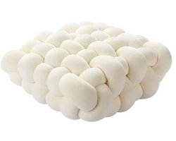 Roomwit Velvet Sierkussen – Geweven Knot Kussen – Luxe Fluweel Decoratiekussen – Vierkant Design voor Bank, Stoel en Slaapkamer