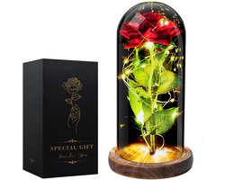 Roos in Glas met LED - Roos in Glazen Stolp met Warme Lichten - Rode Roos in glas - Roos in Glas Stolp Rose Kunstroos - Glazen - Lichte Voet - Met doos - Voor Valentijnsdag, Moederdag, Jubileum - Voor Verjaardag, Moeder, Vrouw, Vriendin - 22x11CM