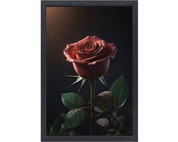 Roos schilderij - Plant portret - Schilderij op canvas Bladeren - Muurdecoratie industrieel - Schilderijen op canvas met baklijst - Kantoor accessoires canvas met baklijst 50x70 cm