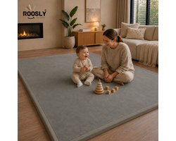 Roosly Speelmat Baby - Fluwelen Speelkleed baby - speeltapijt - kruipmat - playmat - Extra Dik Traagschuim 3 cm - Antislip - Zacht & Veilig - 150 x 200 cm - Stone Grey