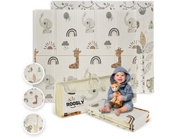 Roosly Speelmat Baby - Speelkleed Baby - Foam mat XPE 180 x 200 cm Dubbelzijdig en opvouwbare - Inclusief Opbergtas - babygym - kruipmat - playmat - speelgoed - Veilig & Zacht - model Safari