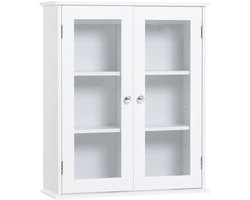 Roossentials Badkamerkast - Badkamer wandkast - Wandkast - Hangkast voor badkamer - Opbergkast - Kast voor keuken - Met 2 glazen deuren - Wit
