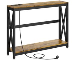 Roossentials consoletafel - Industrieel - Tafel - Smalle bijzettafel - Met laadstation - Hout - Rustiek bruin - Consoletafel voor hal, woonkamer of entree
