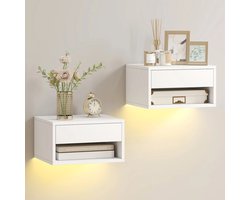 Roossentials nachtkastjes - Set van 2 zwevende nachtkastjes - Wand nachtkast - Bedside tabel - Hangend nachtkastje - Wit