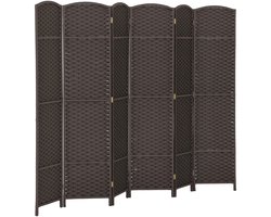 Roossentials roomdivider - Scheidingswand - Kamerscherm - Kamerverdeler - 6 panelen - Opvouwbaar - Bruin - Voor woonkamer, slaapkamer en kantoor