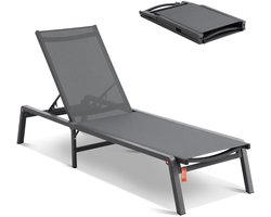 Roossentials tuinstoel - Loungestoel - Lounge chair - Zwembad ligstoel - Patio ligstoel - Fauteuils - Opklapbaar - Donker grijs