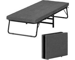 Roossentials vouwbed - Opklapbed - Logeerbed - Eenpersoonsbed - Inklapbaar logeermatras - Met schuimmatras - Met wielen - Grijs