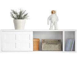 Roossentials wandkast - Wandkapstok - Wandplank - Hangkast - Halkast - Wandkast met schuifdeur en compartiment- Wit