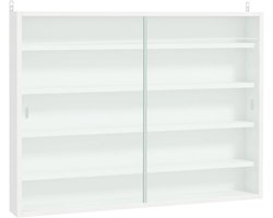 Roossentials wandvitrine - Vitrinekast - Opbergkast - Muurkast - Kast voor aan de muur - Met 4 planken - Met glas - Voor collecties - Wit