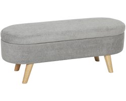 ROOTY Bankje - Opbergpoef - Opbergbankje - Poef - Hocker - Zitbankje met opbergruimte - Teddyfluweel - Lichtgrijs - Met houten poten - 110X40X43 cm