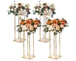 ROOTY Bloemen zuil - Bloemenstandaard - Zuil - Evenementen - Iron - French gold electroplating - 4 stuks - 60 cm