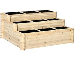 ROOTY Plantenbak - Plantenbak - Plantenpot - Plantenstandaard - bloembakken voor buiten - 3 Laags - Natuurlijk hout - 117X100X54 cm