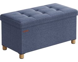 Rootz Zitkist Opbergkist - Licht Denim Blauw - Linnen Poef - Met schuim gevoerde bank - MDF Opbergkist - 38cm x 76cm x 40cm - 77L capaciteit - 300kg laadvermogen