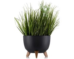 Rosa Linea ECO - Bloempot - Zwart - Op pootjes - Met binnenpot - Gerecycled kunststof