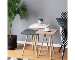 ROSA - Salontafelset - Bijzettafel Set van 3 - Nestbare - Nesttafels - Houten Poten - Gemengde kleur - Antreciet - Creme - Cappuccino