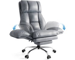 RosaBloom Bureaustoel - Gamestoel - Fauteuil - Ergonomisch - Grote Zitting - Opklapbare Armleuningen - Met Voetensteun - Grijs