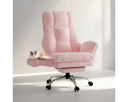 RosaBloom Bureaustoel - Gamestoel - Fauteuil - Ergonomisch - Pink Teddy Fleece - Grote Zitting - Opklapbare Aeun