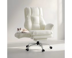 RosaBloom Bureaustoel - Gamestoel - Fauteuil - Ergonomisch - White Teddy Fleece - Grote Zitting - Opklapbare Armleuningen - Met Voetensteun