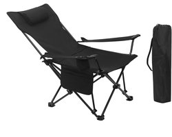 RosaBloom Campingstoel - Opvouwbare stoel - Strandstoel - Verstelbare rugleuning - Inclusief hoofdkussen - 59x83x89cm - Metaal en Oxford-stof - Zwart