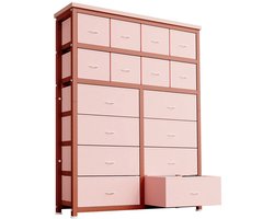 RosaBloom Ladenkast met 16 lades - Opbergkast - Slaapkamerkast - Halmeubel - Multifunctionele opbergkast - 103x30x130 cm - Staal MDF en stof - Roze