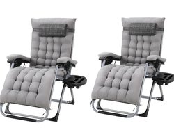 RosaBloom Ligstoel Tuin - Ligbed - set van 2 - Buiten - Opvouwbaar - Zacht Katoen Kussen - Stabiel - max 160kg - Grijs