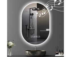 RosaBloom Luxe Ovale Badkamerspiegel met LED-verlichting en Bluetooth Speaker - Wandspiegel met Anti-Condens - Make-up en Scheerspiegel
