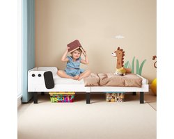 Rosahqnda Kinderbed 90x200 cm, schattig houten kinderbed, bed in de vorm van een puppy, platformbed, eenpersoonsbed, wit