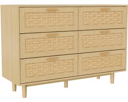ROSAHQNDA Ladekast 6 Lades – Rotan Dressoir – 80 cm Hoog – Geschikt voor woonkamers, slaapkamers – Eikenkleur