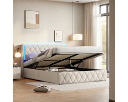 ROSAHQNDA modern gestoffeerd bed met opbergruimte, 160 x 200 cm, led-tweepersoonsbedframe met USB-oplaadpoorten, fluwelen stof, zonder matras, verzonden in 2 pakketten