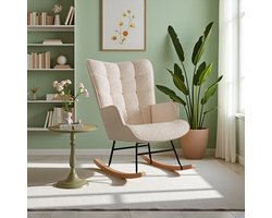 ROSAHQNDA Schommelstoel - Schommelstoelen babykamer - Relaxstoel - Fauteuil - Voedingsstoel - Teddy Fleece - Roomwit - Beige