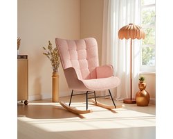 ROSAHQNDA Schommelstoel - Schommelstoelen babykamer - Relaxstoel - Fauteuil - Voedingsstoel - Teddy Fleece - Roomwit - Roze