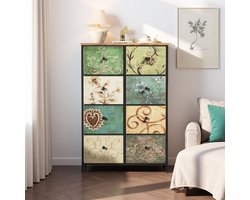 Rosahqnda Vintage ladekast met 8 stoffen lades, kast met vier lagen, kaptafel voor de slaapkamer, bijzettafel voor de woonkamer, metalen frame, 67x30x100cm