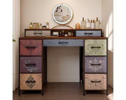 Rosahqnda Vintage ladekast met 9 stoffen lades, kast met vier lagen, kaptafel voor de slaapkamer, bijzettafel voor de woonkamer, metalen frame