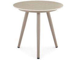 ROSALIA bijzettafel, champagne - kleine tafel met rond tafelblad van gesinterde steen en aluminium frame, robuust & weerbestendig, In & Outdoor