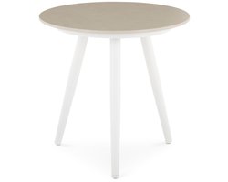 ROSALIA bijzettafel, wit/beige - kleine tafel met rond tafelblad van gesinterde steen en aluminium frame, robuust & weerbestendig, In & Outdoor