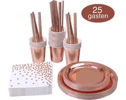 Rose Goud Verjaardag Wegwerp Servies Set - Borden en Bekers Feestartikelen -25 Gasten - Feestservies