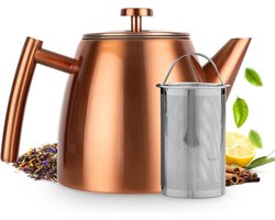 Rosé Theepot - Roestvrij Staal 1L - Theepot met Zeef - Theepot Stoof - Theemaker - Dubbelwandig