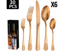 Roségouden bestekset 30-delig, roestvrijstalen bestekset voor 6 personen, bestekset met mes, vork en lepel, bestekset voor thuis, restaurant en feest