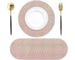 Roségouden Papieren Placemats - 50 stuks - 35 cm rond - Glitterpapier - Lichtroze - Wegwerp - Decoratief - Eettafel - Bruiloft - Verjaardag - Feest - Kerstmis