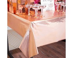 Roségoudfolie tafelkleed, rechthoekig tafelkleed, folie tafelkleed voor 6 tot 8 voettafel, metalen tafelkleed, plastic tafelkleed voor feest (1 pack)