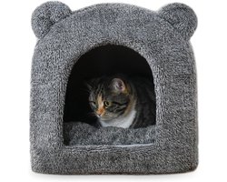 Rosewood Teddy Kattenmand - Kattenhuis & Ligbed 2-in-1 - Zacht Pluche - Wasbaar Kussen - Grijs