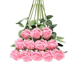 ROSIFY Kunstbloemen - Nepbloemen - Kunstrozen - Zijden Bloemen - Set van 10 Kunst Rozen - 50cm - Roze