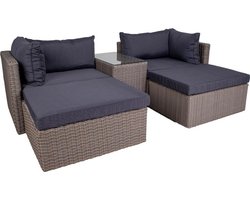 Rosino loungeset incl. kussen, grijs met zwarte kussens.