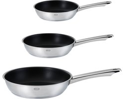Rösle Koekenpannenset Moments – 3-Delige Set Ø 20, 24 & 28 cm – Hoogwaardig 18/10 Roestvrij Staal – ProPlex Anti-aanbaklaag – Geschikt voor Inductie, Oven & Vaatwasser – Ergonomische Koudgrepen