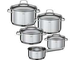 Rösle Pannenset Elegance – 5-delig – Duurzame RVS Kookpannen met Glazen Deksel – Voor Alle Warmtebronnen incl. Inductie – Geïntegreerde Maatverdeling en Druppelvrije Randen – Elegant Design en Praktisch in Gebruik – Vaatwasserbestendig